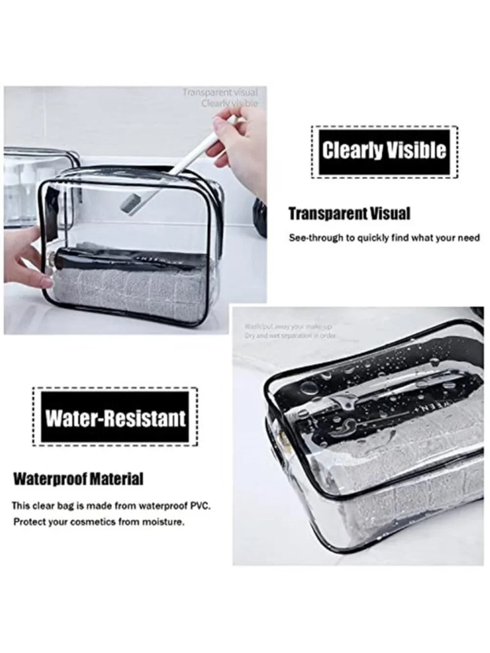 TSA Approved Clear Toiletry Bag Travel Cosmetic Makeup Organizer PVC 3 Pack